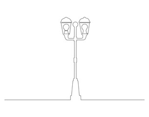 Continuous Line Drawing Of Spotlight Street Light. One Line Of Street Light. Lamp Continuous Line Art. Editable Outline.