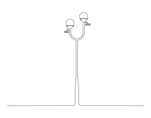 Continuous Line Drawing Of Spotlight Street Light. One Line Of Street Light. Lamp Continuous Line Art. Editable Outline.