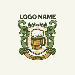 brewery logo, retro vintage hand drawn beer city