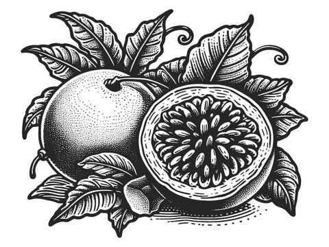 passion fruit black and white engraving clip art preview