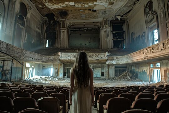 woman actress who abandons her performance in the theater saying goodbye to him