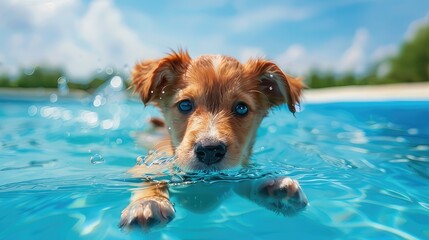 Playful Puppy Swimming in the Pool

