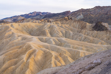 Several rock colors and badlands at Zabriskie's Point in Death Valley National Park.