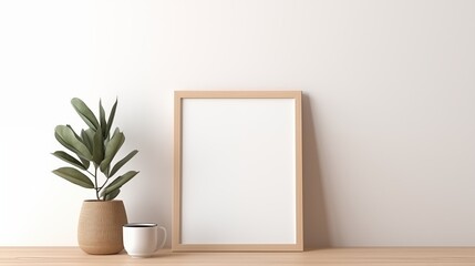 Empty frame on wooden table
