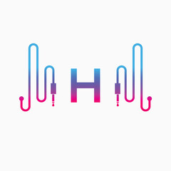 H Letter Music AUX WAVE Logo Design, Vector abstract 