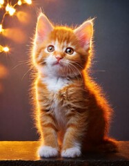 Petit chaton roux mignon adorable éclairé en studio - obrazy, fototapety, plakaty