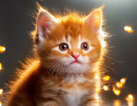 Petit chaton roux mignon adorable éclairé en studio