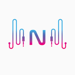N Letter Music AUX WAVE Logo Design, Vector abstract 