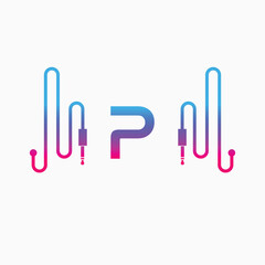P Letter Music AUX WAVE Logo Design, Vector abstract 