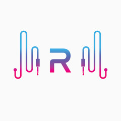 R Letter Music AUX WAVE Logo Design, Vector abstract 