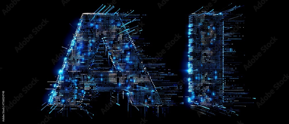 Wall mural digital blue matrix binary code forms the letters 'ai,' symbolizing the concept of artificial intell