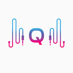 Q Letter Music AUX WAVE Logo Design, Vector abstract 