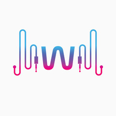 W Letter Music AUX WAVE Logo Design, Vector abstract 