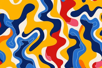 colorful abstract pattern on a background, in the style of bold outlines, flat colors, white background, flowing forms, bold primary colors, reef wave, modular patterns, bold patterns
