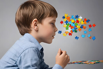 child playing with puzzle