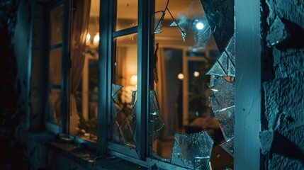Close-up shot of a home broken glass during the night
