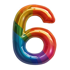 Number 6 Styled as Pride Flag Isolated on Transparent or White Background, PNG