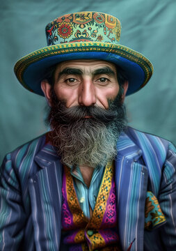 Man in Colorful Suit and Hat. Generative AI