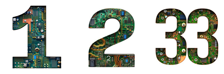 Numbers 1 2 3 Styled as Circuit Board Isolated on Transparent or White Background, PNG