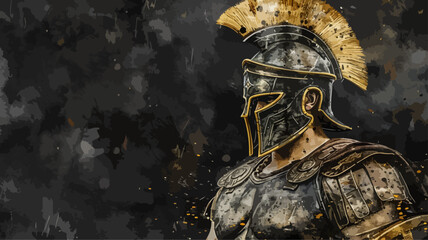 Sparta Gladiator Hintergrund Spartaner Krieger Vektor Stoic Schwarz Gold Alt Griechisch Leer - obrazy, fototapety, plakaty