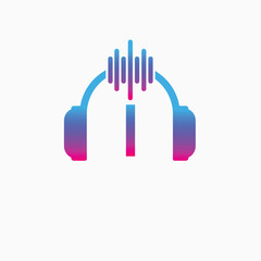 Letter I Headphone Logo Design Vector Icon Graphic Illustration Music Disco DJ Wave sound