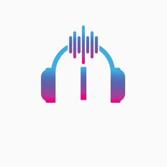 Letter I Headphone Logo Design Vector Icon Graphic Illustration Music Disco DJ Wave sound