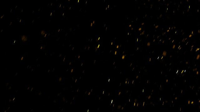 Gold Dust Waves. Particle gold dust flickering on black background. Gold Particles Moving Background. Particle from below. 4k abstract Footage background for text.