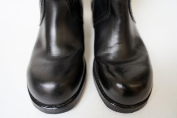 Boots black leather shiny shoes