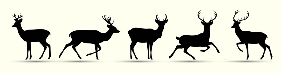 Collection of deer in silhouette style, showcasing different deer in a vector set. Generative AI