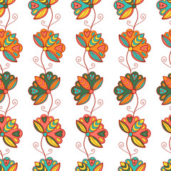 Bright seamless Indian pattern. Turkish fantasy flowers ornament. Design for web, fabric, textile, cover, invitation, decoration, print, poster, wrapping paper