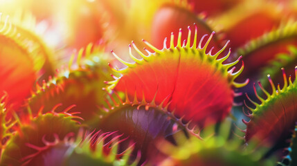 Venus flytrap (Dionaea muscipula), close up, backlighting - obrazy, fototapety, plakaty
