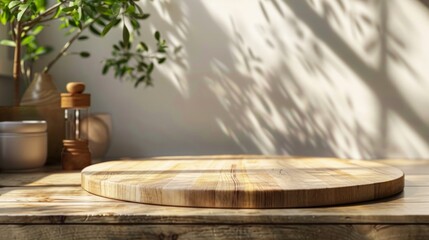 Fototapeta premium Wooden platform in kitchen generative ai