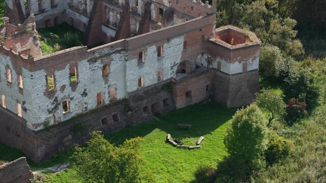 Castle Ruins Forest Krupe Aerial View Poland