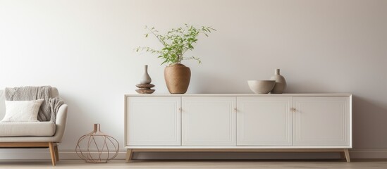 White cabinet and sideboard in living room with wooden floor, some drawers pulled out