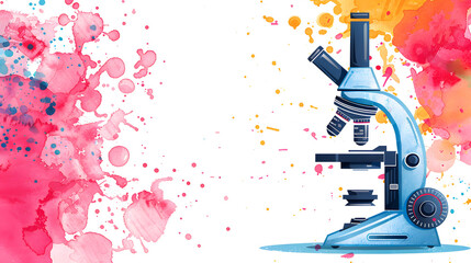 Artistic Watercolor Concept of a Microscope with Colorful Splashes