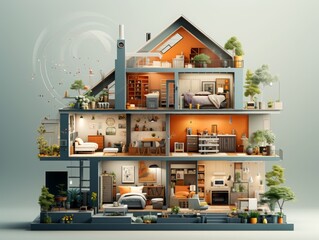 Cross-section of a quirky and improbable little model home - obrazy, fototapety, plakaty