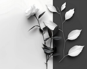 black and white leaves, minimal graphic background, graphic template for web design