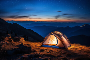 Camping tent on the top of mountain