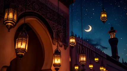 Foto op Canvas islamic background with mosque , eid moubarak , ramadan moubarak , eid fitr , eid adha  © Aouad