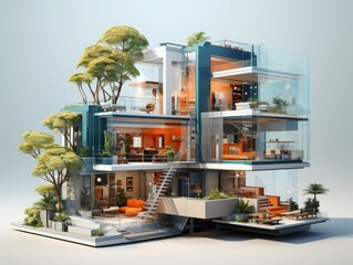 Quirky and improbable little glass-fronted model home - obrazy, fototapety, plakaty