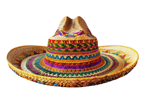 colorful woven sombrero hat, isolated on transparent background 