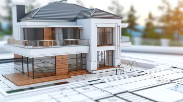 3d small house model on architecture floorplan 