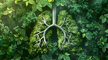 Illustration highlighting the significance of green lungs for a more sustainable future - obrazy, fototapety, plakaty