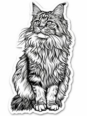 Beautiful Maine Coon cat with lush fur, an sticker of pet care and love.