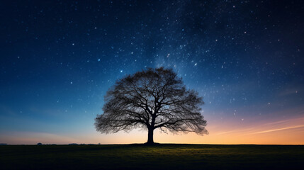 Tree under star sky - obrazy, fototapety, plakaty