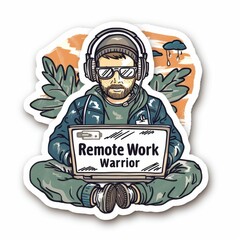 Sticker depicting a remote employee, "Remote Work Warrior", a testament to self-discipline in the digital age.