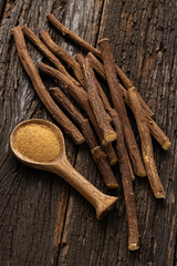 Organic licorice powder and stems - Glycyrrhiza glabra.