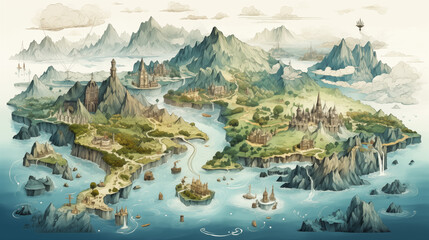 Mythical Archipelago with Ancient Ruins and Spires