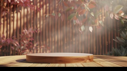 Serene Autumn Afternoon With Sunlight Filtering Onto a Wooden Table