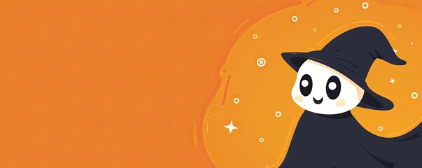 A charming panda dressed in a wizard's hat captivates with its large, endearing eyes against a magical orange backdrop